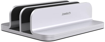 JOKItech Dual Aluminum Vertical Laptop Stand Organizer, Sturdy Notebook Computer Holder Stand Compatible with New Liquid Retina XDR Apple MacBook Air/Pro/Neo, Mac mini, Apple TV & iPad Pro - Spacegray