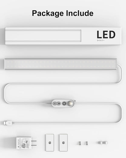 ASOKO Under Cabinet Led Lighting, 12 Inch Light Strip Bar, Daylight White 5000K Dimmable Plug in USB Light, Small Thin Led Under Counter Lighting for Kitchen/Room/Shelf/Desk/Display Case
