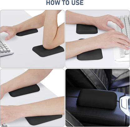 Leolee Elbow Rest Pads for Desk, Black Ergonomic Arm Rest Pads with Memory Foam & Non-Slip Base, Armrest Cushion Support Pad Relieve Elbow and Wrist Pain for Computer, Office, 2 Packs