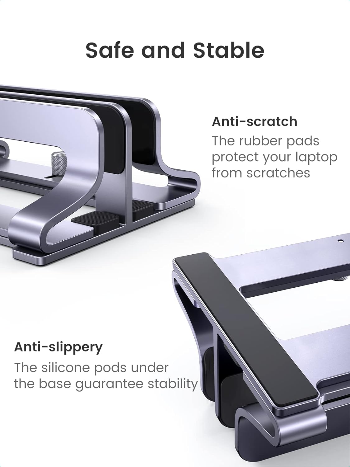 UGREEN 2-Slot Vertical Laptop Stand Holder Desk Compatible with MacBook Pro Air Laptop Stand Desktop Adjustable, Lenovo Ideapad, Surface Book, HP Notebook, Dell Chromebook Up to 17.3 Inch, Space Gray