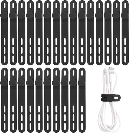 Oligei 25 Pcs Silicone Cable Ties, Cable Ties Reusable, High Elasticity Cord Wraps for Electrical Cords, Cord Organizer for Earphone, Phone Charger(Black)