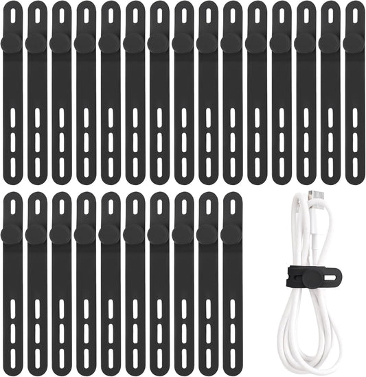 Oligei 25 Pcs Silicone Cable Ties, Cable Ties Reusable, High Elasticity Cord Wraps for Electrical Cords, Cord Organizer for Earphone, Phone Charger(Black)