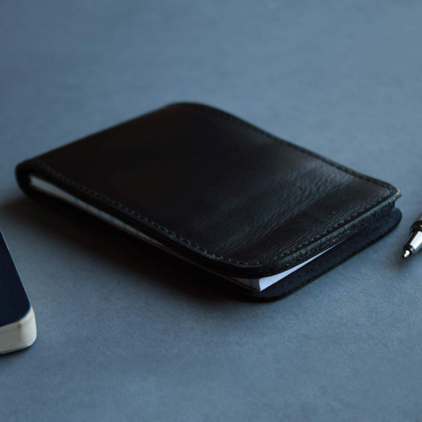 Minimalist 3x5" Leather Memo Pad Cover Notepad Holder Police Gear, Smooth Black
