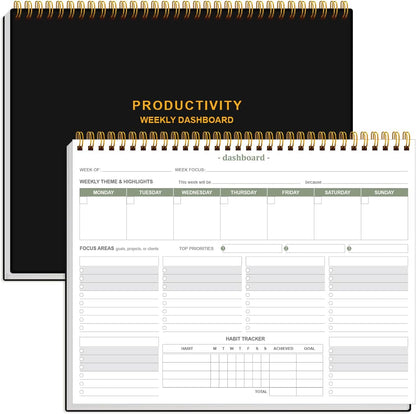 Weekly Productivity Dashboard - 8.5" x 11" Dashboard Desk Notepad Has 6 Focus Areas to List Tasks for Goals, Projects, Clients, Academic or Meal-Organize Your Daily Work Efficiently, 54 Weeks, Green