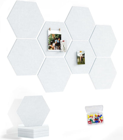 8 Pack Hexagon Felt Bulletin Board Tiles - 12" Large Thick Pin Board for Walls with 30 Push Pins, DIY Boards for Office Home School Decor, Aesthetic Hex Cork Board Alternative