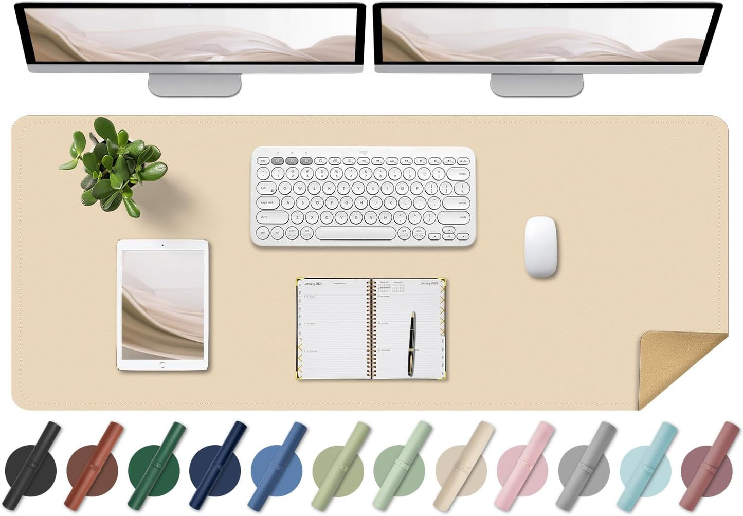 Non Slip Desk Mat, 31.5" x 15.7" PU Leather Desk Pad, Cork Desk Mat for Desktop, Desk Pad for Keyboard and Mouse, Ideal for Office and Home, Black