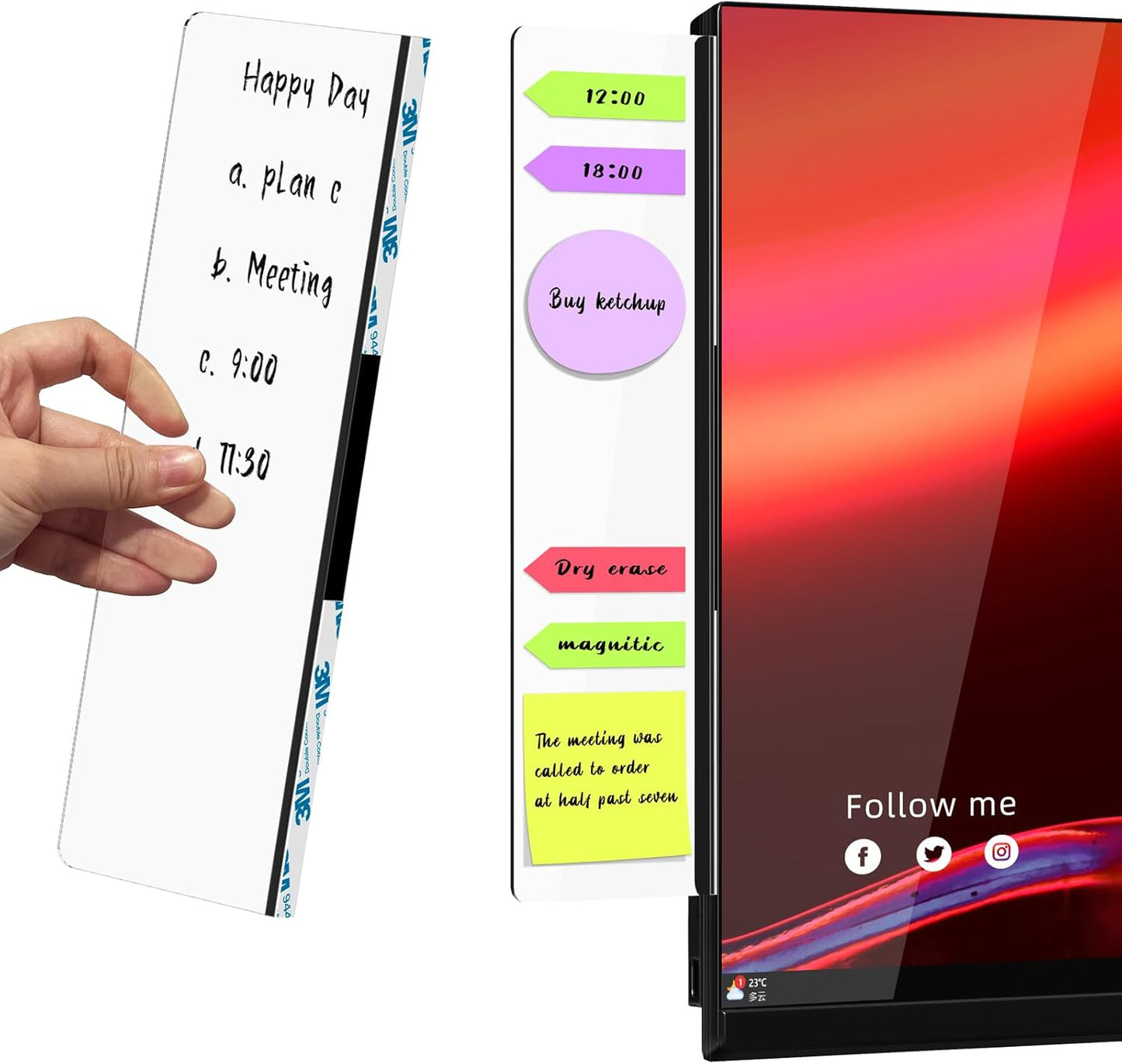Crpich Large Transparent Memo Board – 13.2" x 3.3", 1 Pack Clear Acrylic Monitor Side Panel with 3M Adhesive, Sticky Note Holder for Office Desk