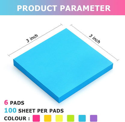 Osboo Sticky Notes 3x3 Pop Up Self-Stick Notes Pads with 6 Bright Colors, Easy to Post for Office, School, Home, 6 Pads/Pack, 100 Sheets/Pad(Pop Up)