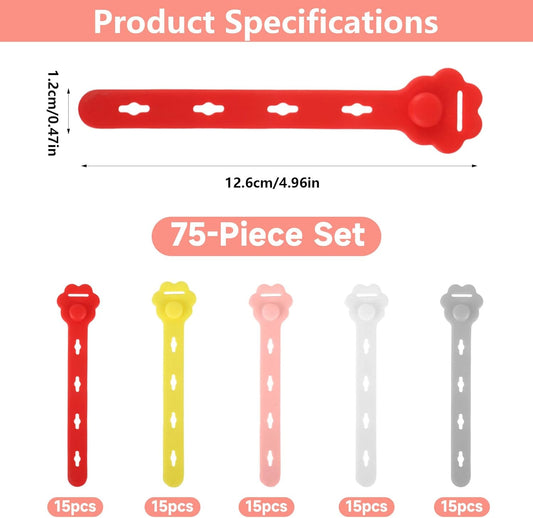 25 Pcs Silicone Cable Ties, Reusable Cable Straps Wire Organizer, Cable Management Cord Organizer for Fastening Earphone Phone Charger Home Office Desk Kitchen Appliances Cable Cords Wires