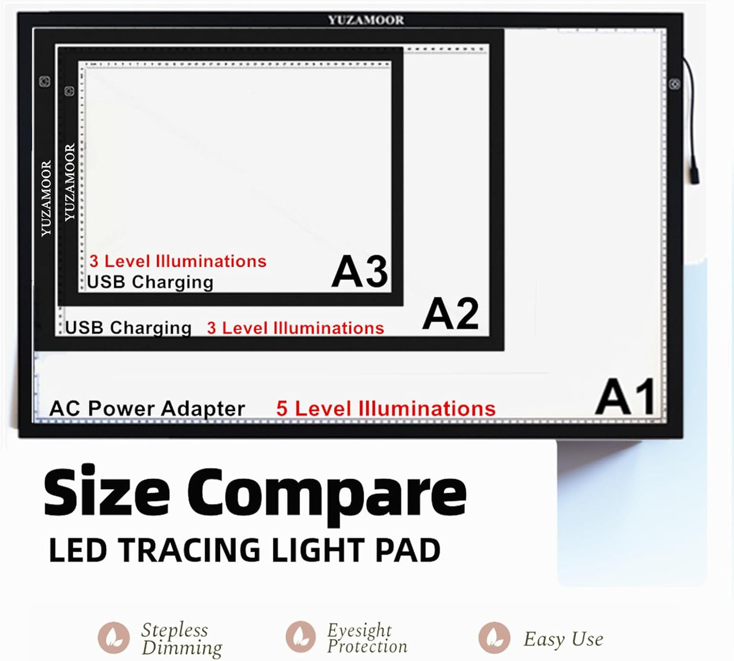 A2 Extra Large Tracing LED Light Pad for Diamond Art, Sketching, Painting - Adjustable Brightness, Sketching, Tracing - USB Powered DIY Diamond Art Light Box - No mesh No dot