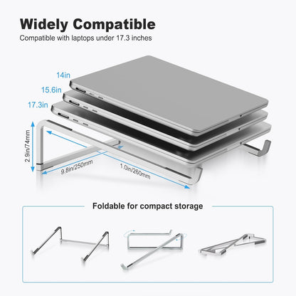 TENOC Foldable Laptop Stand for Desk, Universal Laptop Riser Ventilated Holder Mount Compatible with MacBook, Notebook, ASUS, Acer and More, Silver