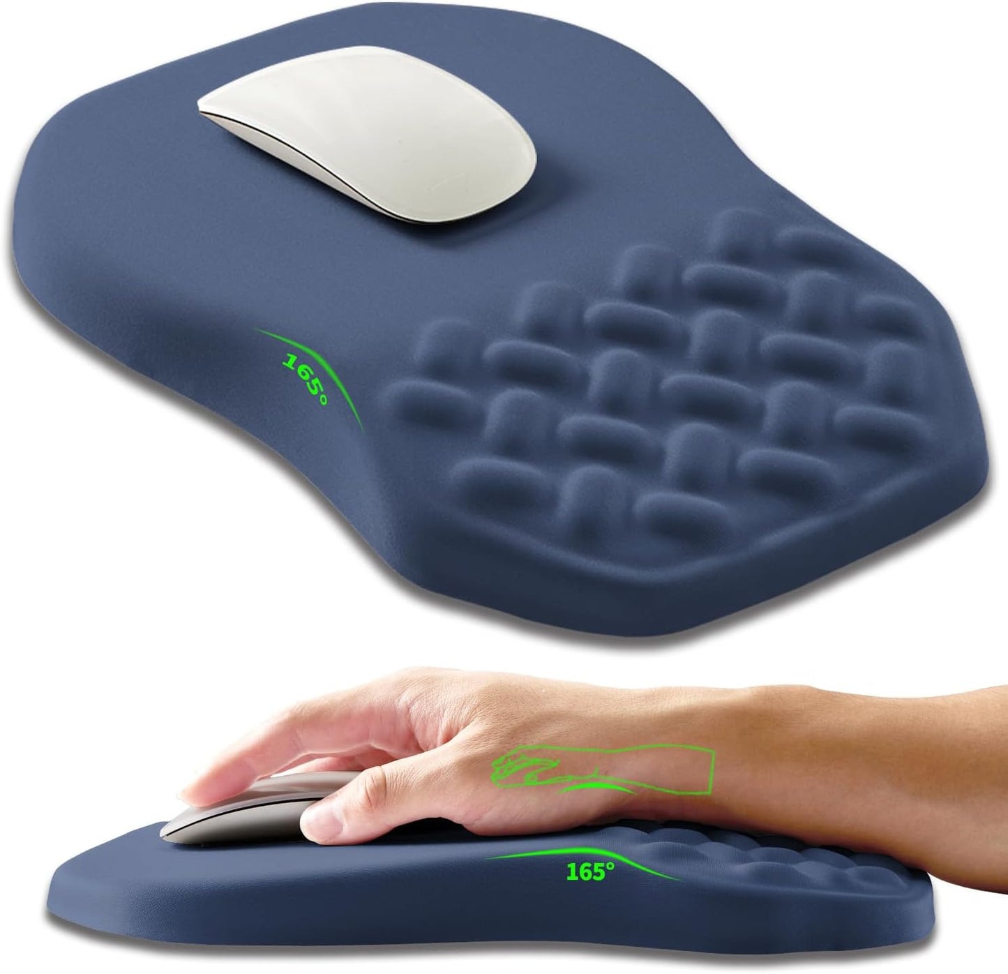 Ergonomic Slope Mouse Pad Wrist Support, Wrist Rest Mousepad for Carpal Tunnel Pain Relief with Massage Bulge and Slow Rebound Memory Foam (12x8 inch, Black)