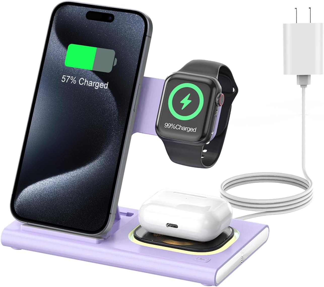 3 in 1 Foldable Charging Station for Apple Products,Wireless Charger for iPhone 17 16 15 14 13 12 Pro Max,Travel Dock Adapter&Light for iWatch Series 11 10 9 Ultra 3/2 SE 3/2,for AirPods 4 3 2 Pro 3/2