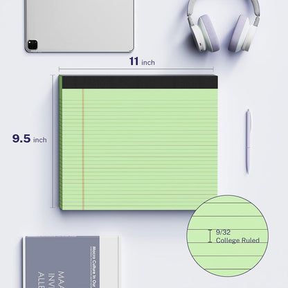 5 Pack Wide Legal Pads 11" x 9.5" Landscape Pink Purple Blue Green Yellow College Ruled Note Pad Narrow Ruled 30 Sheets per Notepad Perforated Writing Paper Thick Backboard Horizontal Pads of Paper