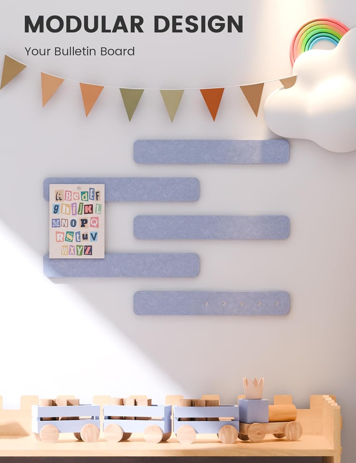 Fluxynara Cork Board Alternative Felt Strip Board 8-Pack 13"x2", Office Pin Board with 50 Push Pins, Adhesive Install for Bedroom Door & Home Office(Linen Dusk)