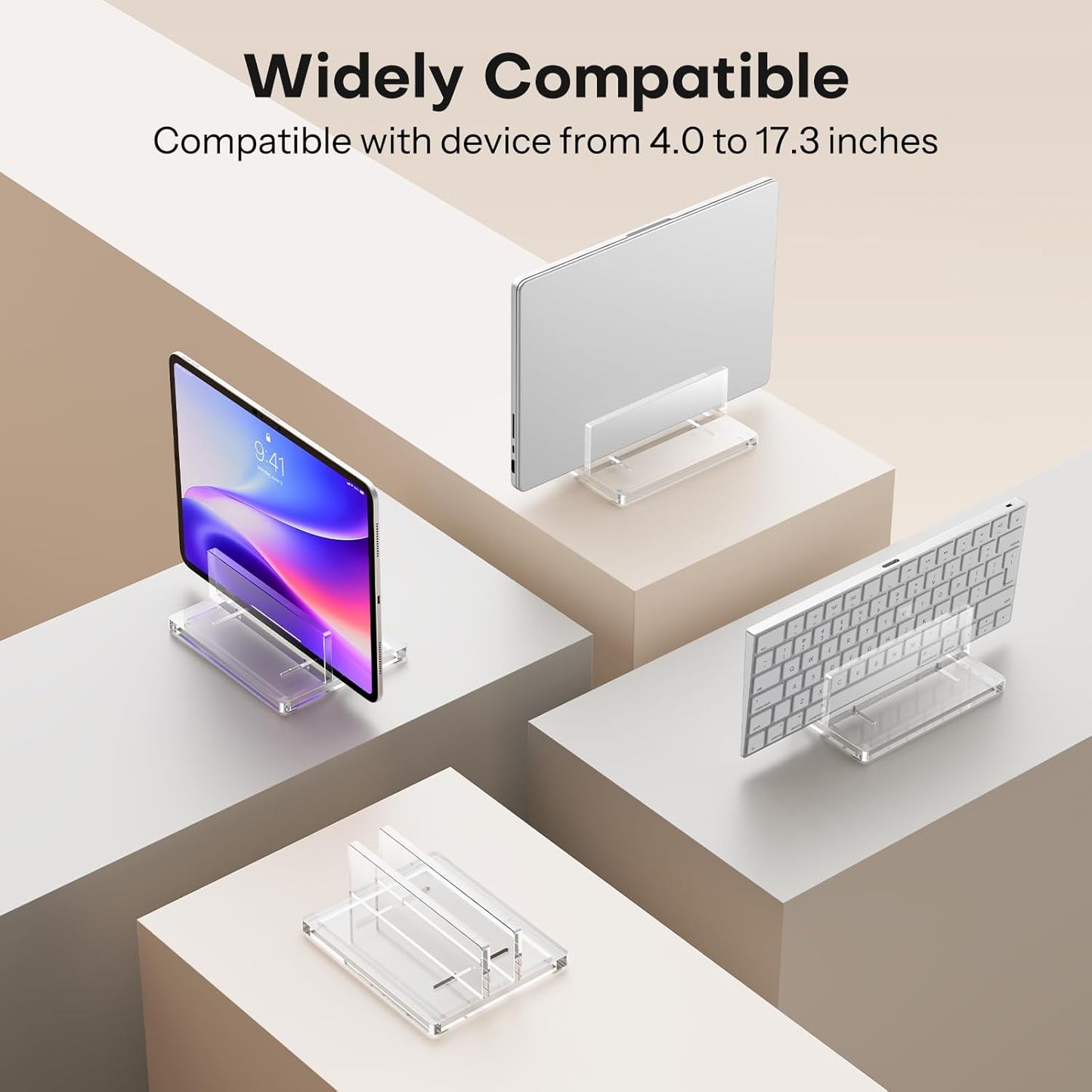 OMOTON Vertical Laptop Stand for Desk, Acrylic Dual Laptop Holder Desktop Clear Adjustable Dock for MacBook Pro Air, HP, All Gaming Laptops up to 17” (Clear, Dual Slot)