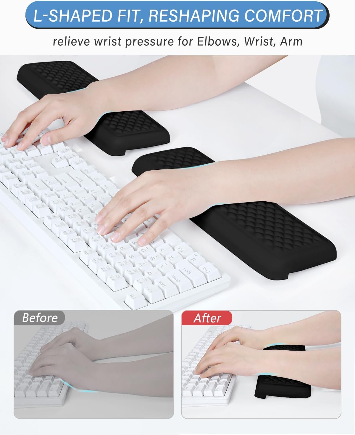 ITNRSIIET 2-Piece L Shaped Split-Design Desk Elbow Pad, Dual-Zone Support, Tri-Zone Relief for Elbow/Forearm/Wrist, Adaptive to All Desk Geometry, Non-Slip Laser-Engraved Base, Timeless Black