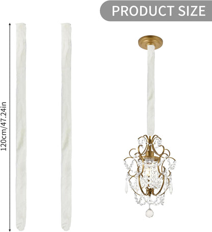 NICENEEDED 2 Pack Chandelier Fabric Cord Cover, White Chandelier Chain Cover Chain Cable Sleeve, Velvet Cloth Fabric Chain Sleeve Cord Hider Cable Management 47.2 inches