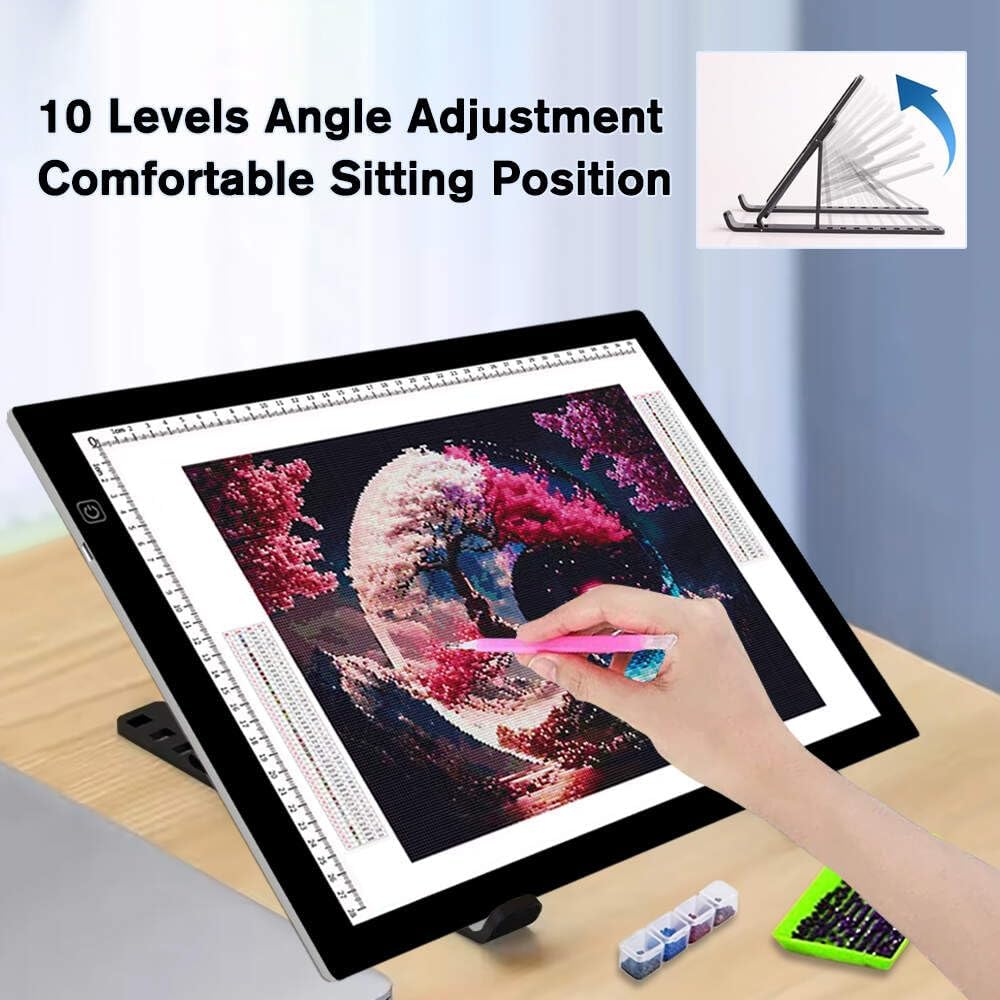 HUAYEYC B4 LED Copy Board Light Tracing Box, 3 Levels Adjustable Brightness Light Pad, for Tattoo Drawing, Streaming, Sketching, Animation, Stenciling, Vinyl Weeding, with 4Pcs Clip and Stand