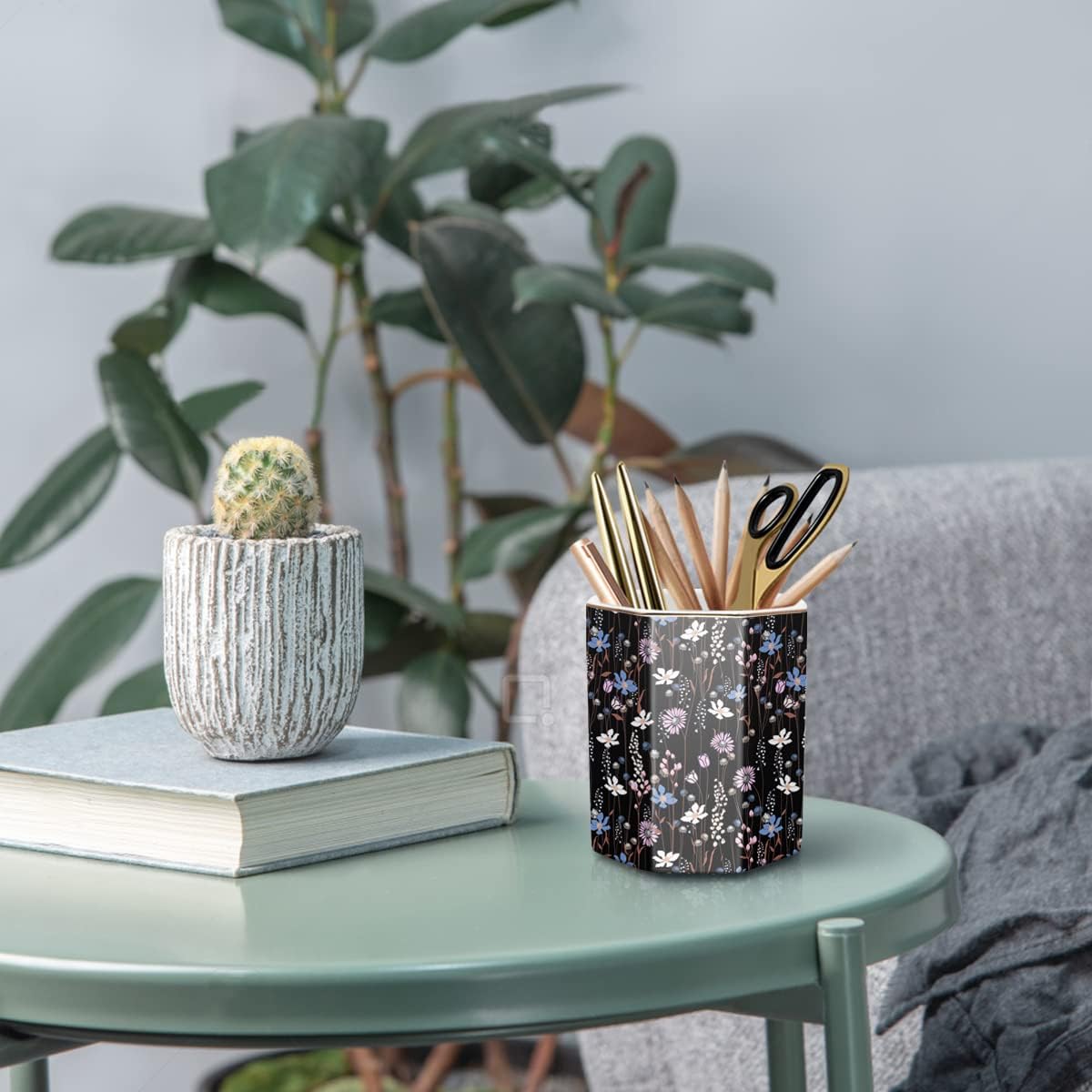 Pen Holder, Pencil Holder for Desk, Marble Desk Organizer Cute, Durable Ceramic Pencil Cup, Decorative Makeup Brush Holder Cup, Stationery Holder for Office, Home, Gray Marble