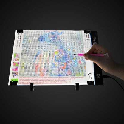 Mlife A2 LED Light Pad for Diamond Painting Kits, Diamond Art Light Board, USB Powered Tracing Light Board Diamond Art Accessories for Drawing, Sketching, Animation with Stand & 4 Fasten Clips