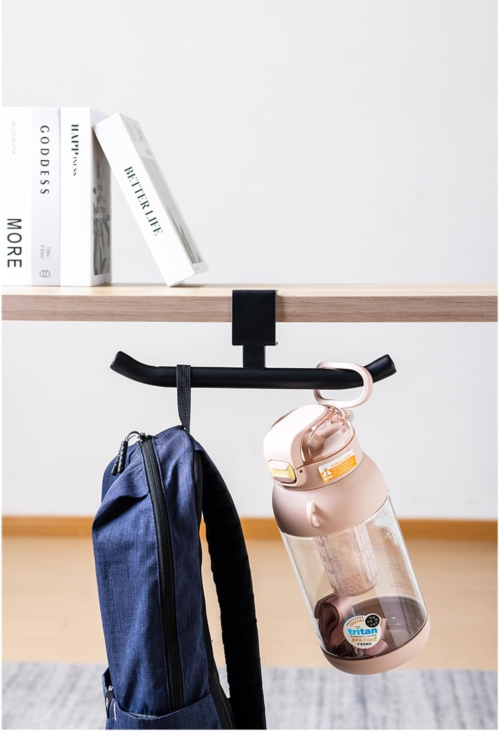 Backpack Hanger for Desk Table – Clamp-on Bag Hook for Office Classroom, Adjustable Under Desk Backpack Holder Organizer, Easy Installation Purse Hanger Hook for Storage Black