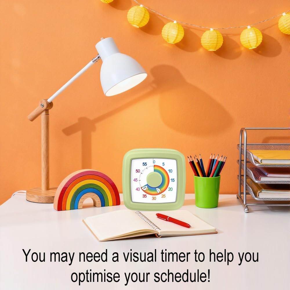 Visual Timer for Kids & Adults, 60 Minute Rainbow Countdown Timer, Time Management Tool for Classroom, Home, Kitchen, Office, School