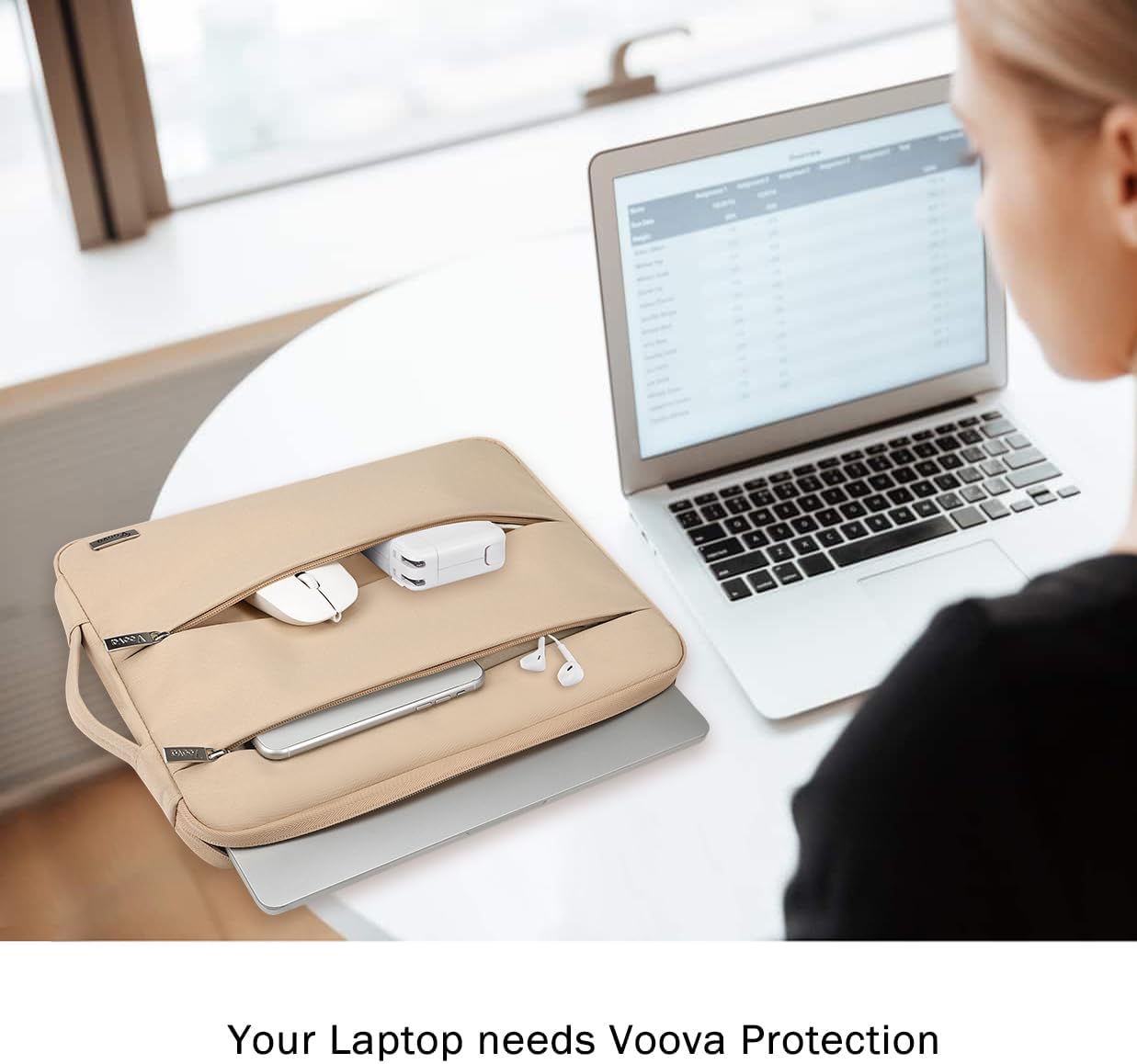 Voova 15.6 16 Inch Laptop Sleeve Case Compatible with MacBook Pro 16 M1/M2/M3/M4 Max 2019-2025, 15.6-16” Hp Lenovo Acer Asus, Waterproof Slim Computer Bag Cover with Handle, Grey