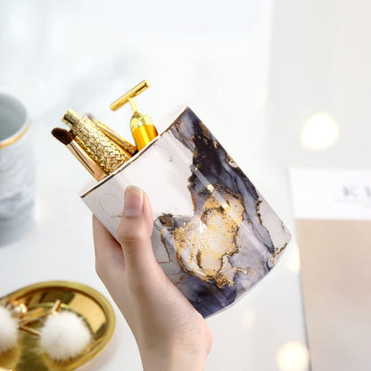 Pen Holder, Pencil Holder for Desk, Marble Desk Organizer Cute, Durable Ceramic Pencil Cup, Decorative Makeup Brush Holder Cup, Stationery Holder for Office, Home, Gray Marble
