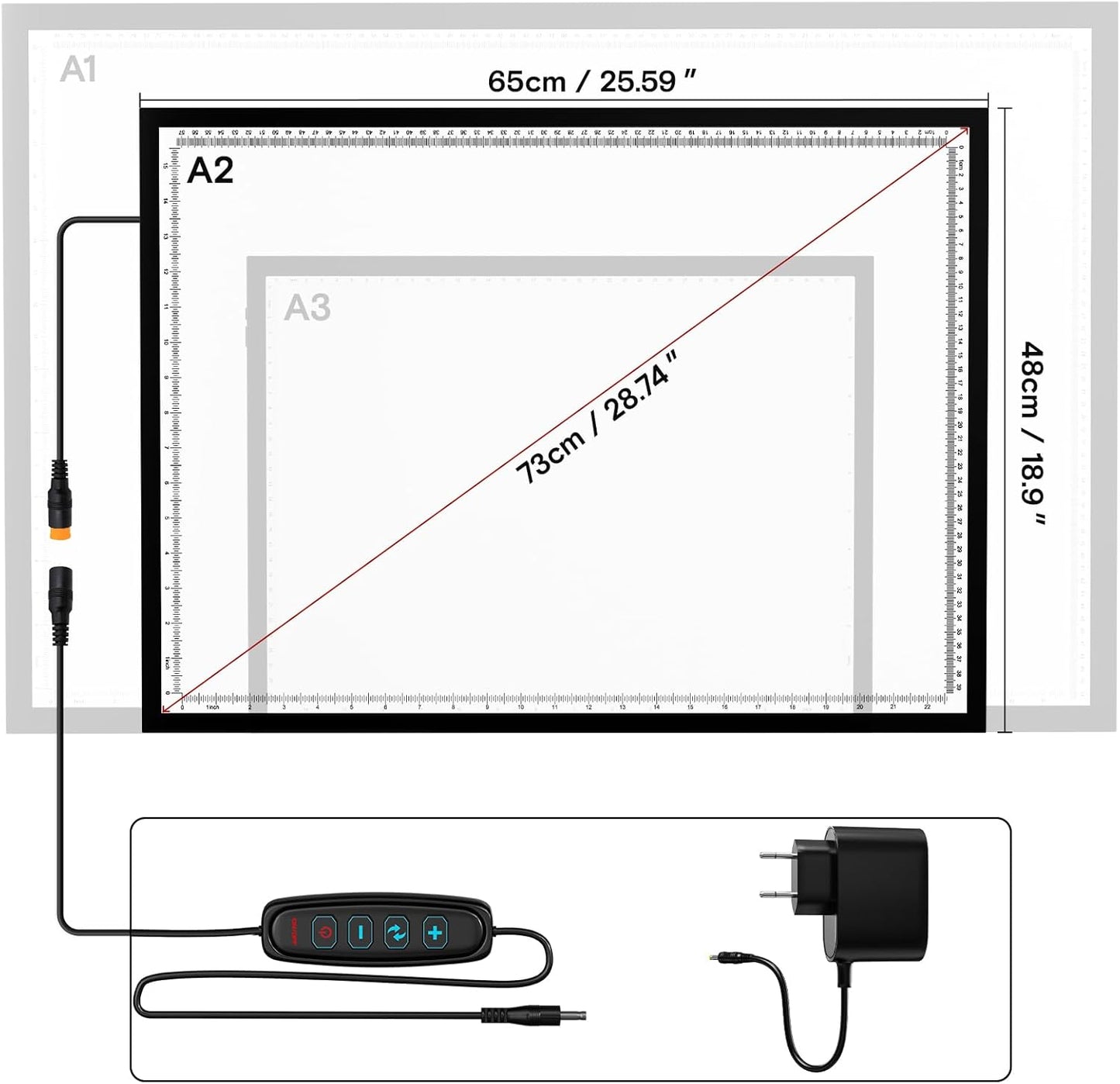 A2 Light Pad 26"x19", 10000+ LUX High Brightness, 3 Colors & 10-Level/Stepless Dimming,Light Board Extra Large with UL Adapter for Diamond Painting, Drawing, Tracing, Sketching-Aluminum Frame