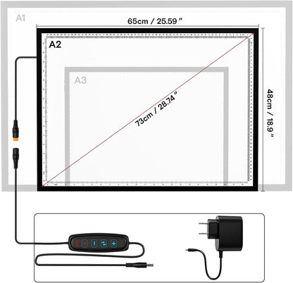 A2 Light Pad 26"x19", 10000+ LUX High Brightness, 3 Colors & 10-Level/Stepless Dimming,Light Board Extra Large with UL Adapter for Diamond Painting, Drawing, Tracing, Sketching-Aluminum Frame