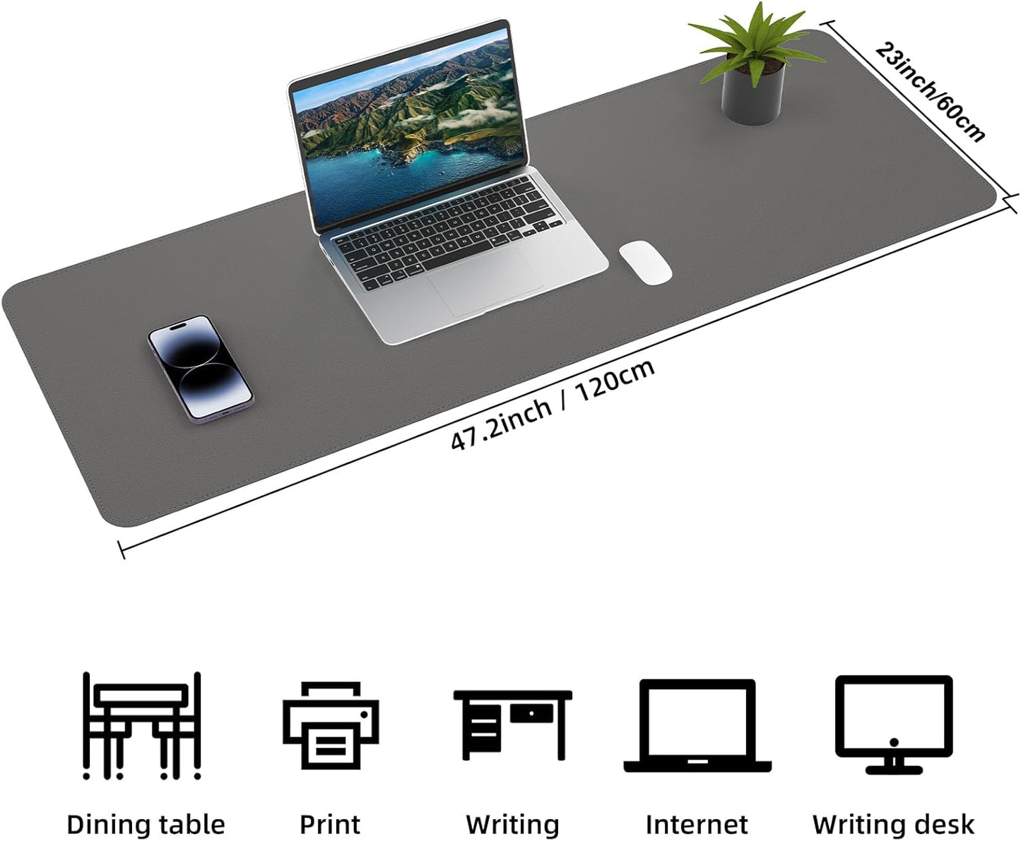 AFIING Large Desk Mat 47" x 17", Dual-Sided Natural Cork & PU Leather Desk Pad, Non-Slip Waterproof Mouse Pad for Office, Home & Gaming, Black
