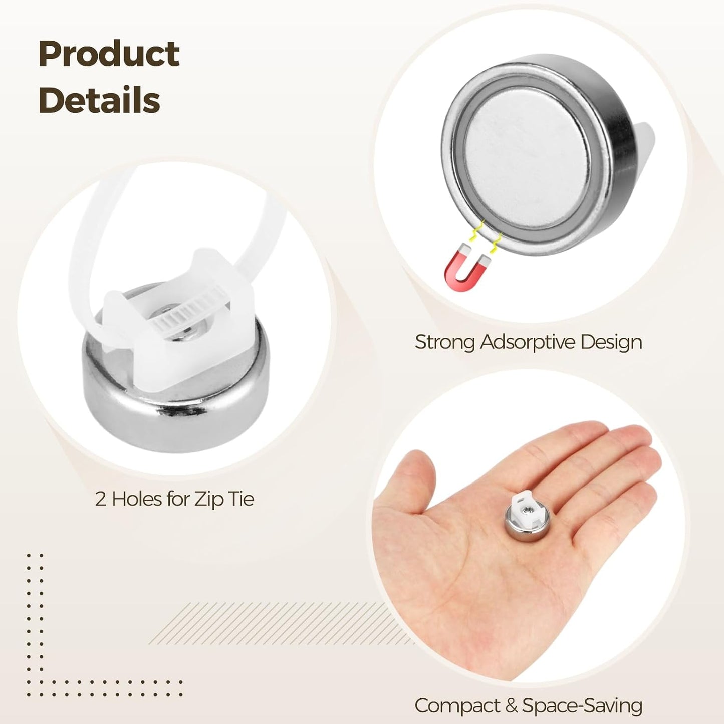 Magnetic Cable Zip Tie Mounts, 25 Pcs Magnets with 100 Pcs Cable Zip Ties, Multipurpose Magnetic Cables Holder for Cables Management, Wire Management Bases