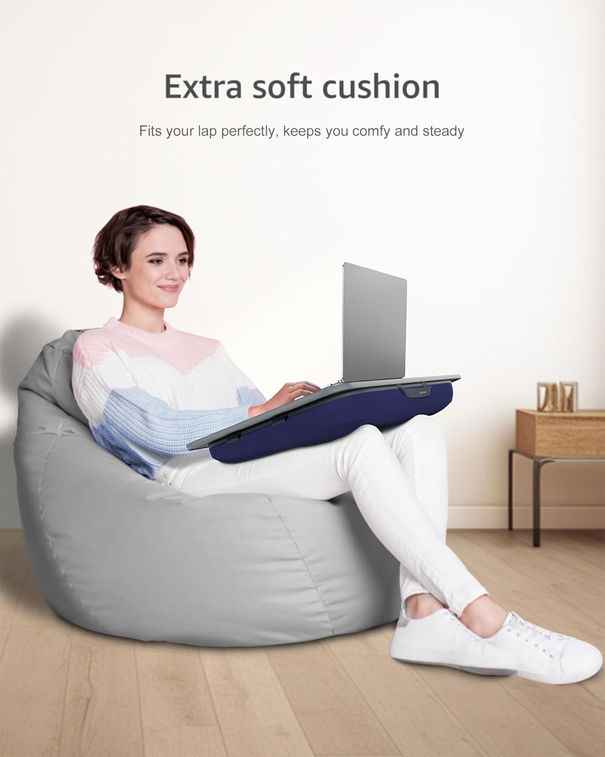 Lap Desk, Portable Laptop Stand with Washable Cushion, Fits up to 17 inch Laptop, with Device Ledge and Phone Holder, Use on Bed,Couch, Sofa, Floor, Home Office– ISTUDYNITURE (Large, Black)