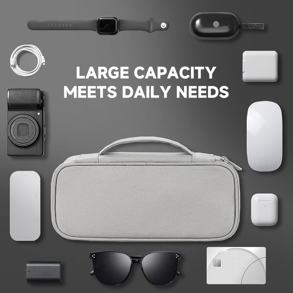 Teskyer Tech Organizer Pouch – Portable Waterproof Electronics Bag with Compartments for Cables, Chargers, Earbuds & Phone (Black)