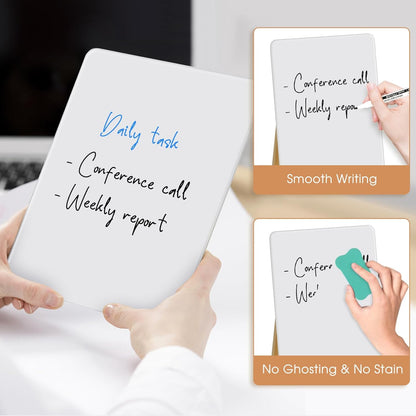 Desktop Glass Dry Erase Board, Small Glass Whiteboard with Adjustable Wood Stand - Reusable Desk Notepad 11" x 8.2" for Home Office