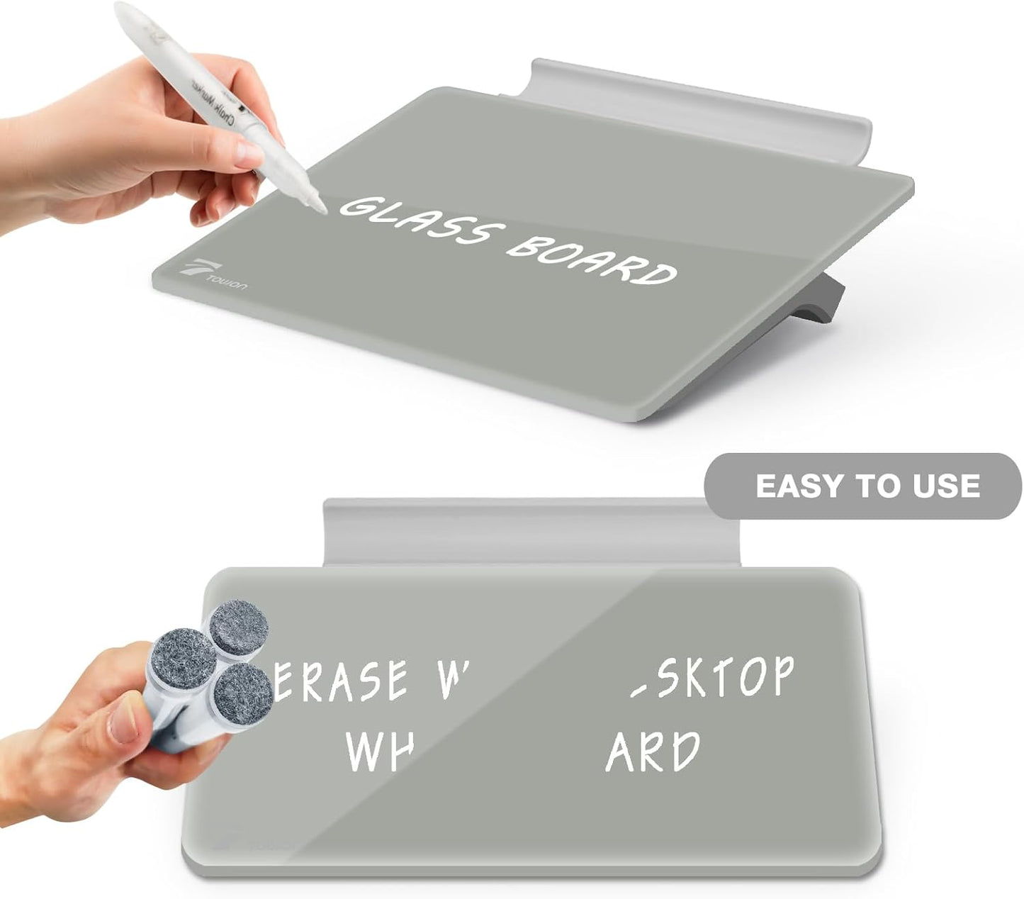 TOWON Small Glass Dry Erase Board, Desk White Board with Standing, Mini Whiteboard Easel Pad Set, Stenography Artifact for Office, Home and School Supplies, 8x6 Inches, Black