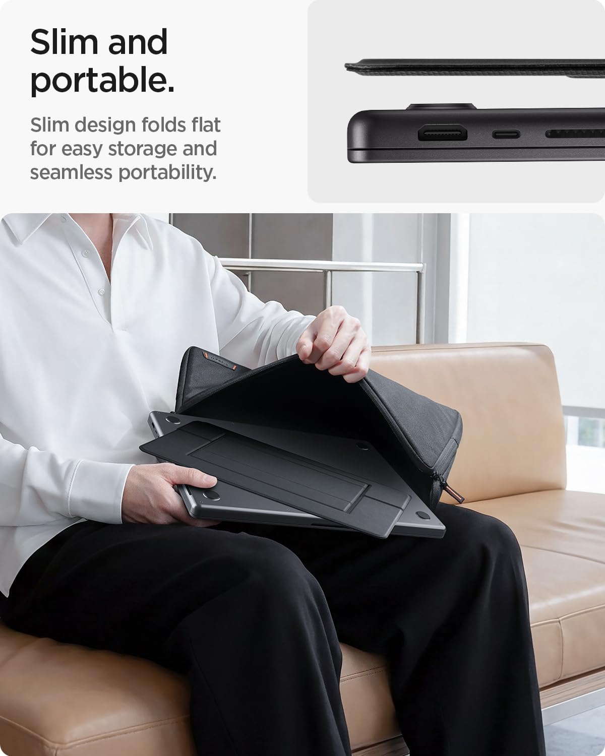 Spigen Slim Fold Portable Laptop Stand Keyboard Riser Foldable Ergonomic Angle Lift Anti-Slip Compatible with MacBook Neo, MacBook Air, MacBook Pro 11"-16" and iPad/Air/Pro and More - Black (LD201-S4)