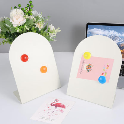 2 PCS Magnetic Bulletin Boards with Easel Stand, 11x8in Tabletop Metal Board with Anti-Tipping Bent Design and 4 Magnets, Memo Picture Display Board for Office, Kitchen, School, Home (Black)