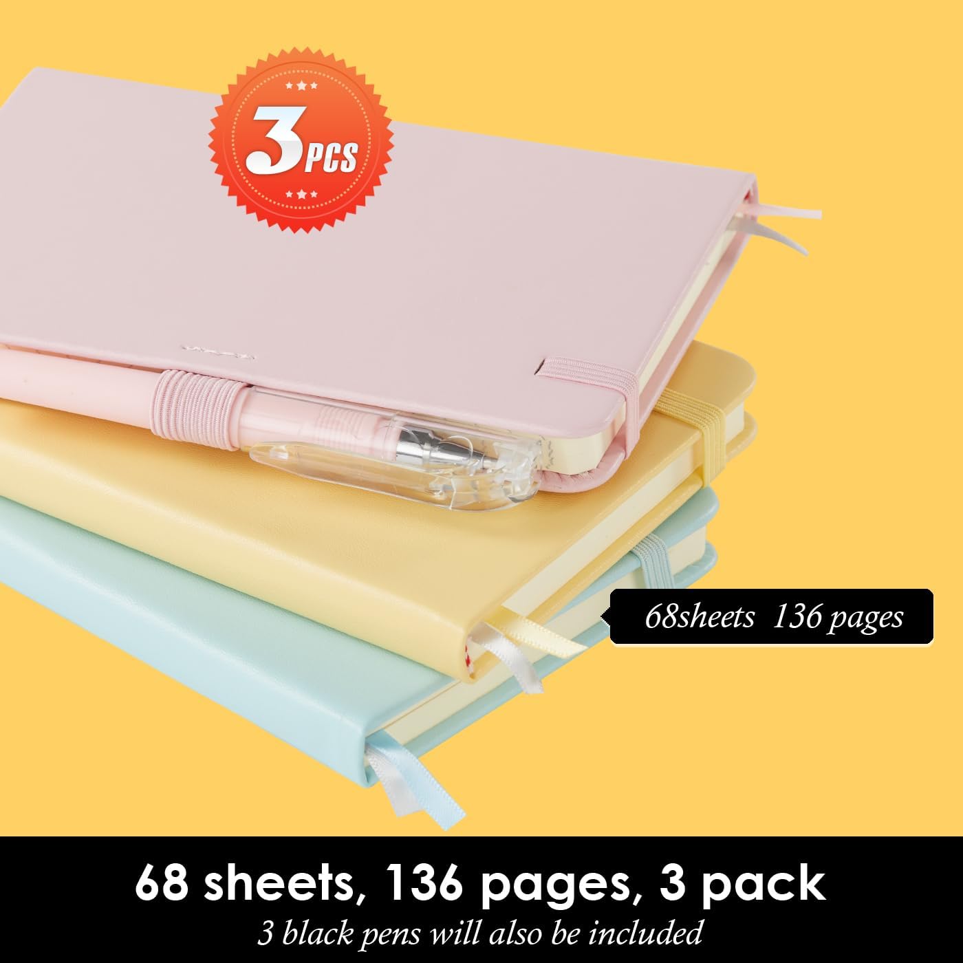 NIRMIRO 3 Pack Pocket Notebook Journals, Small Notepad Notebooks for Note Taking, A6 Mini Note pads with Pen Holder, 408 Lined Pages, 3.7" x 5.7", Black, Brown, Blue