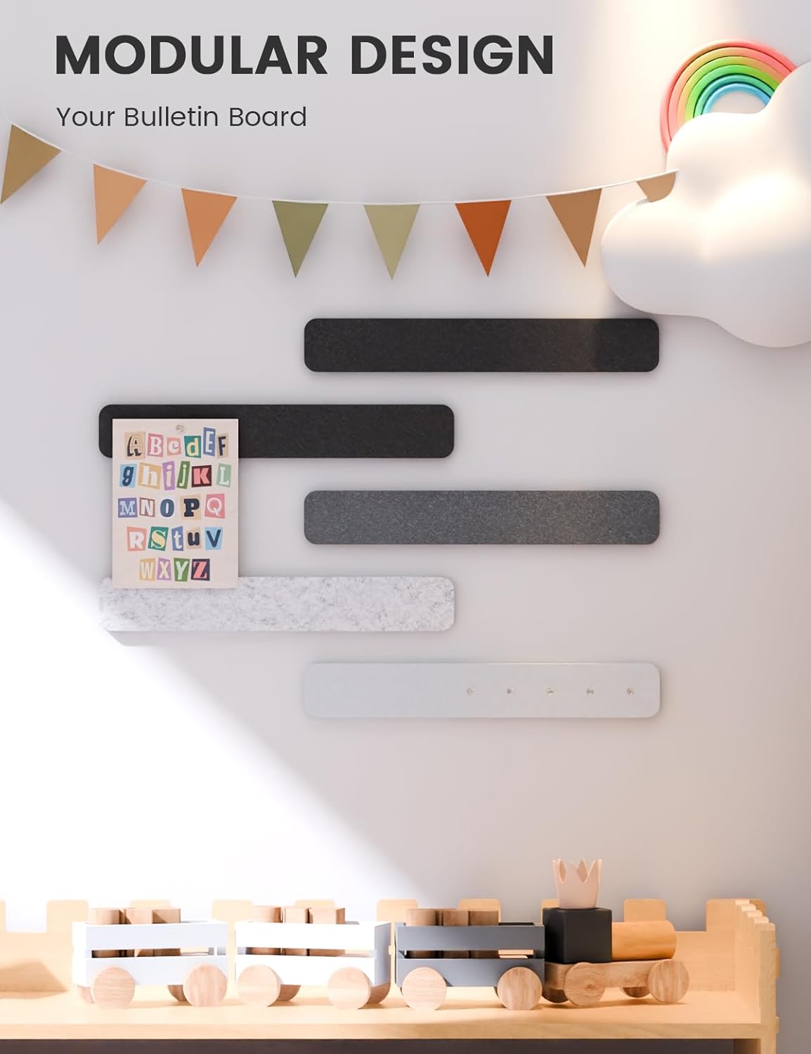 Fluxynara Cork Board Alternative Felt Strip Board 8-Pack 13"x2", Office Pin Board with 50 Push Pins, Adhesive Install for Bedroom Door & Home Office(Linen Dusk)