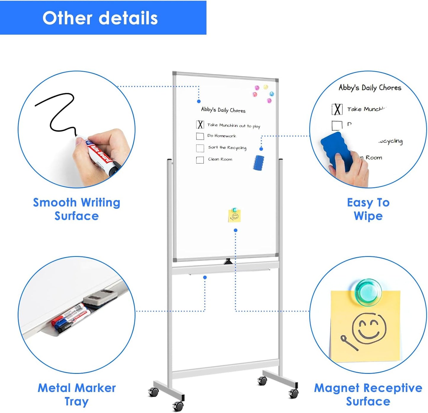 maxtek Magnetic Mobile White Board, 40 x 24 Double Sided Dry Erase Board Rolling Whiteboard, Aluminum Frame Standing Whiteboard on Wheels for Home Office Classroom (40 x 24 Black)