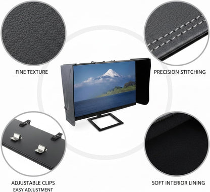 13-Inch Monitor Sunshade Hood, Adjustable PU Leather Screen Visor for Bright Offices, Black
