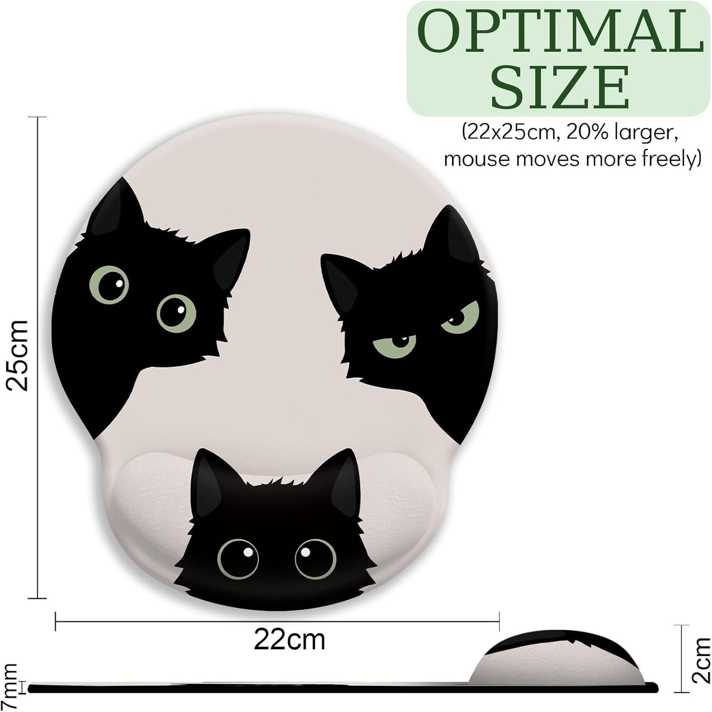 LIMKRIAN Cat Ergonomic Mouse Pad with Wrist Rest, Gaming Mouse Pad with Wrist Support, Funny Mouse Pads for Desk, Computer Mousepad with Non-Slip Pain Relief PU Base, Cute Office Desk Accessories