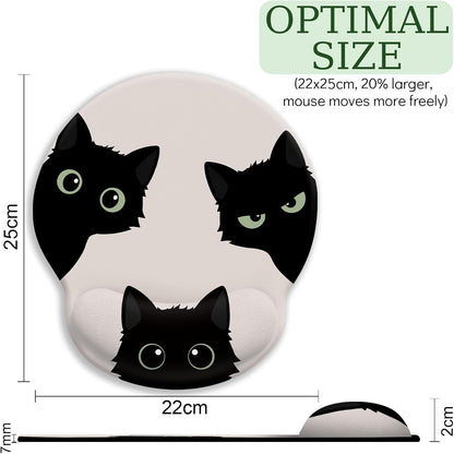 LIMKRIAN Cat Ergonomic Mouse Pad with Wrist Rest, Gaming Mouse Pad with Wrist Support, Funny Mouse Pads for Desk, Computer Mousepad with Non-Slip Pain Relief PU Base, Cute Office Desk Accessories