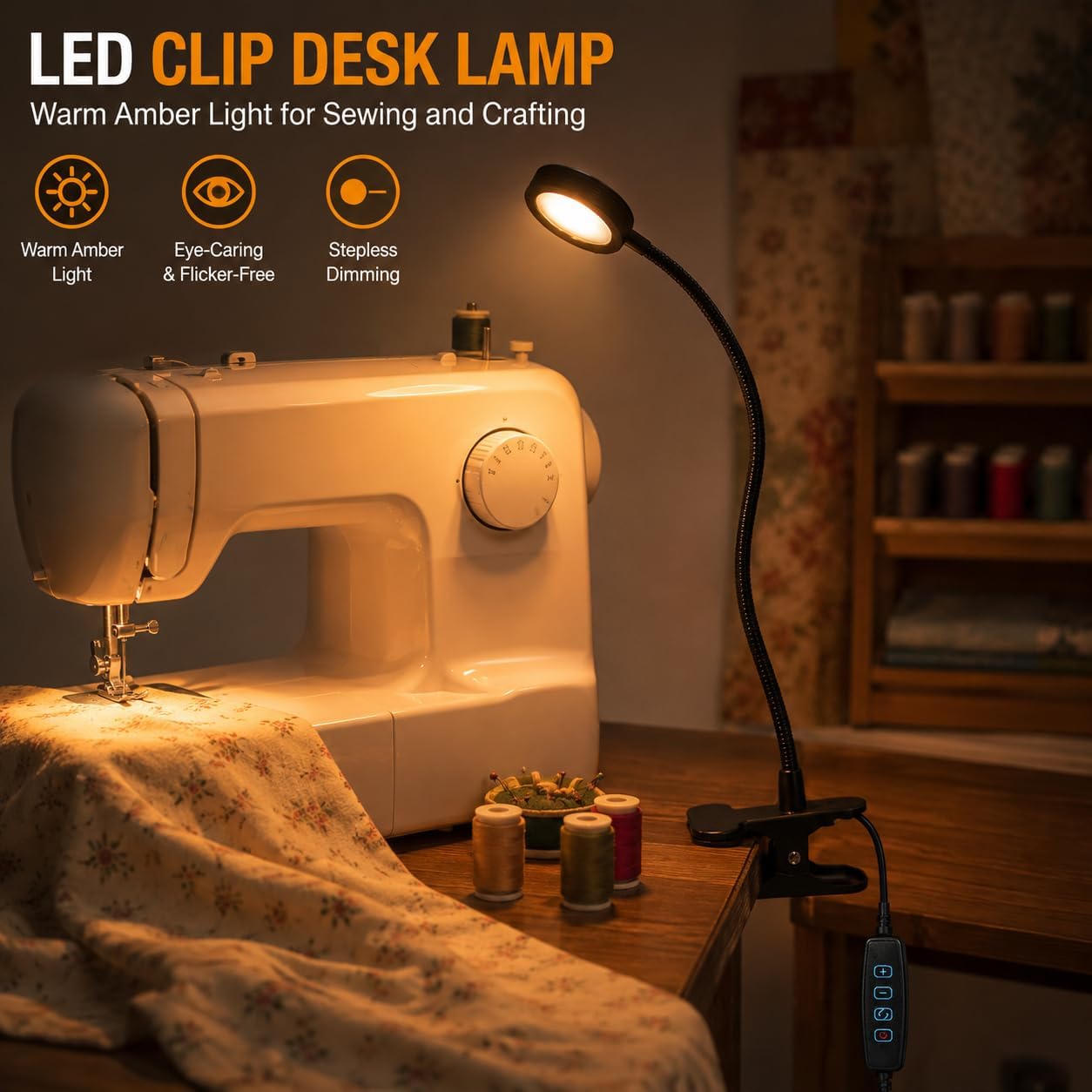 USB Clip-On Desk Lamp with 3 Color Modes, Adjustable Brightness, Gooseneck, 1 Minute Timer, Book Light for Reading Book in Bed at Night Clip on Table, headboard, Dorm, (Warm+Cool White, 8W)