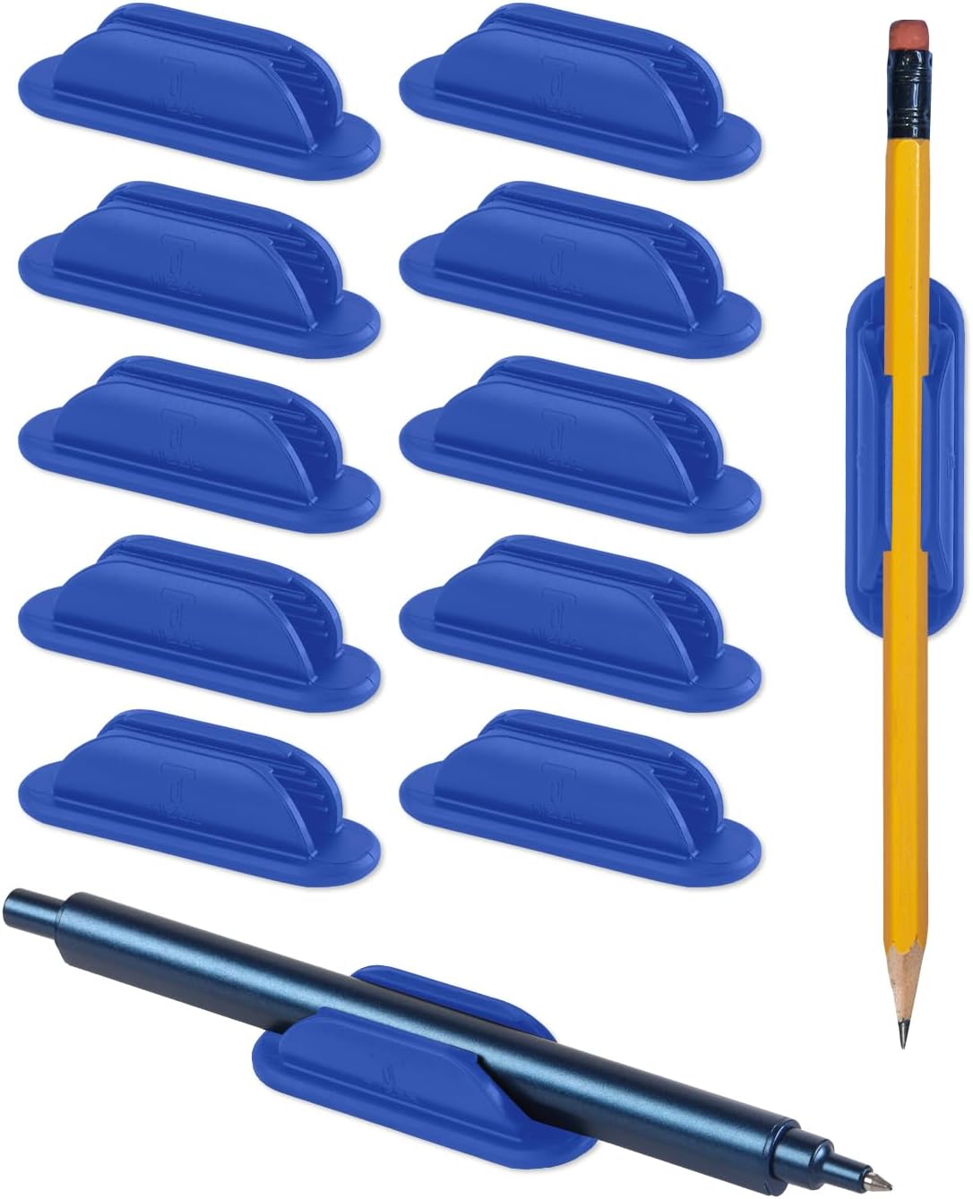 Tiizze 10 Pack Adhesive Pencil Holder for Desk, Silicone Pen Holder for Wall, Clipboard & Laptop with 15 Upgraded Sticky Pads, Rugged Grip Pencil Holders for Classroom Teacher Essentials (Black)
