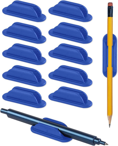 Tiizze 10 Pack Adhesive Pencil Holder for Desk, Silicone Pen Holder for Wall, Clipboard & Laptop with 15 Upgraded Sticky Pads, Rugged Grip Pencil Holders for Classroom Teacher Essentials (Black)