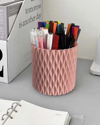 Lebenrich Rotating Pen Holder for Desk, 5 Slots Easthetic Pencil holder Desk Organizer Supplies and Accessories for Women Girls, Pencil Cup for Office Home Art Supply, White