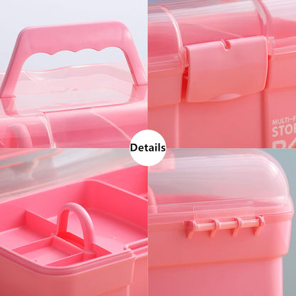Kinsorcai 11'' Plastic Storage Box with Removable Tray, Multipurpose Organizer and Storage Case for Art Craft and Cosmetic (Green)